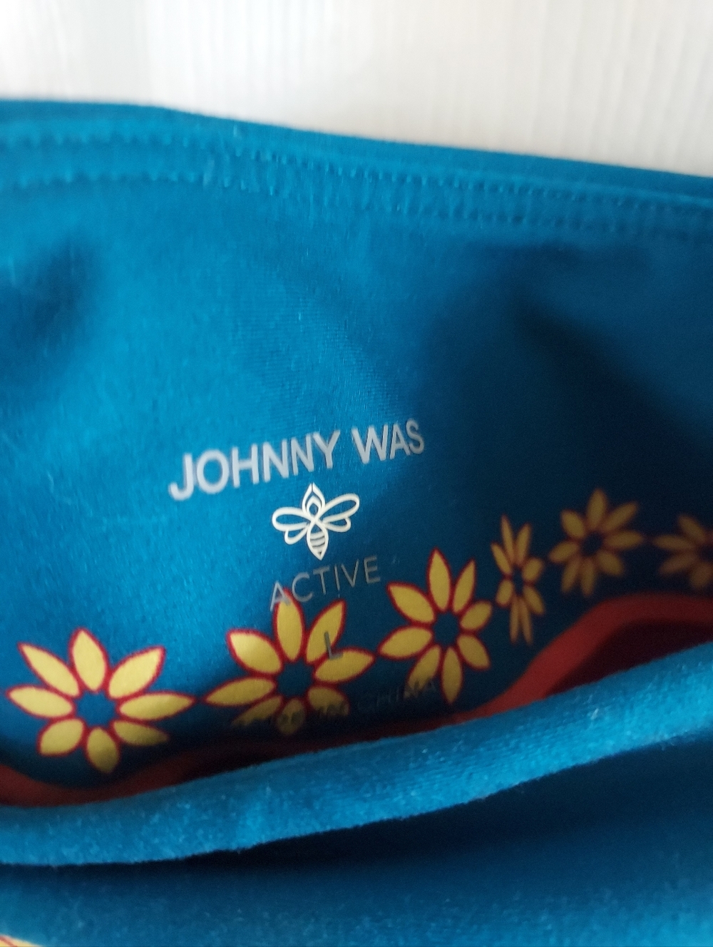 Johnny Was Active Teal Floral Border-Print Leggings With Pockets - Picture 2 of 5